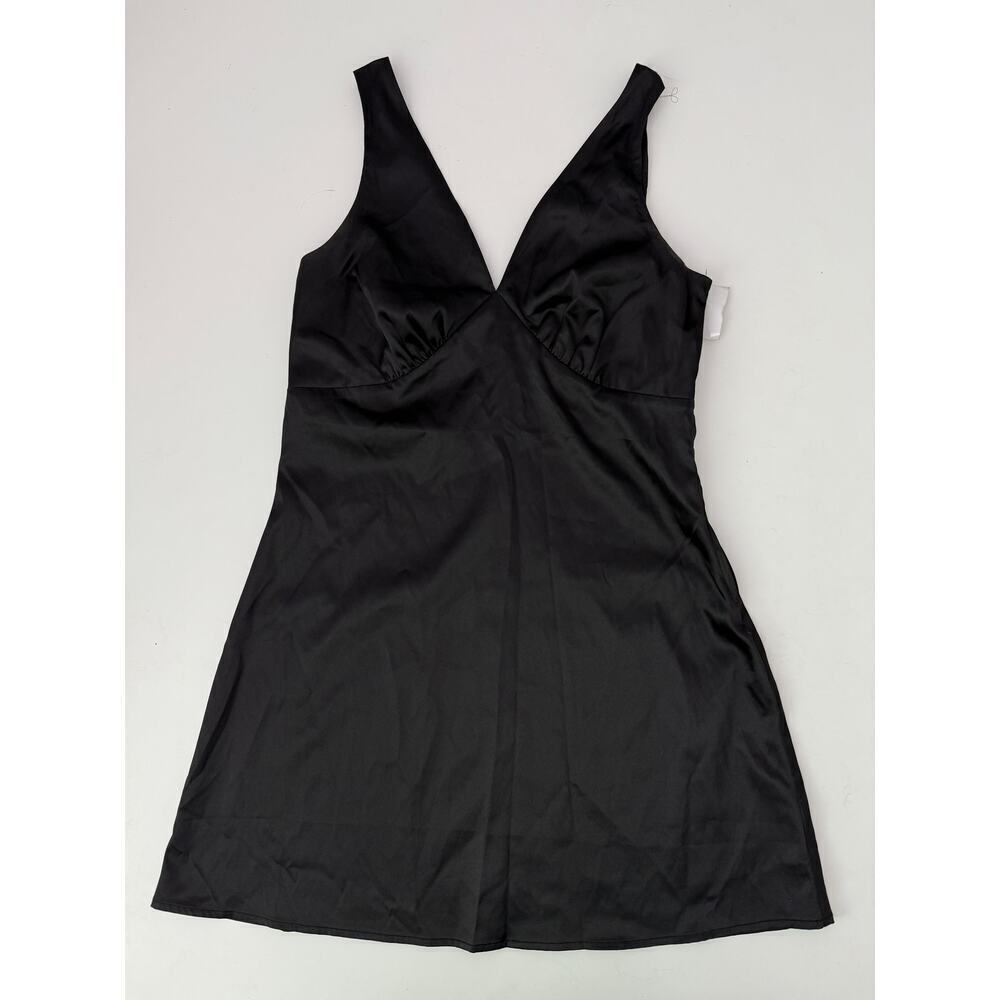 Mi Ami Black Satin V-Neck Mini Dress - Size Medium - Picture 2 of 8